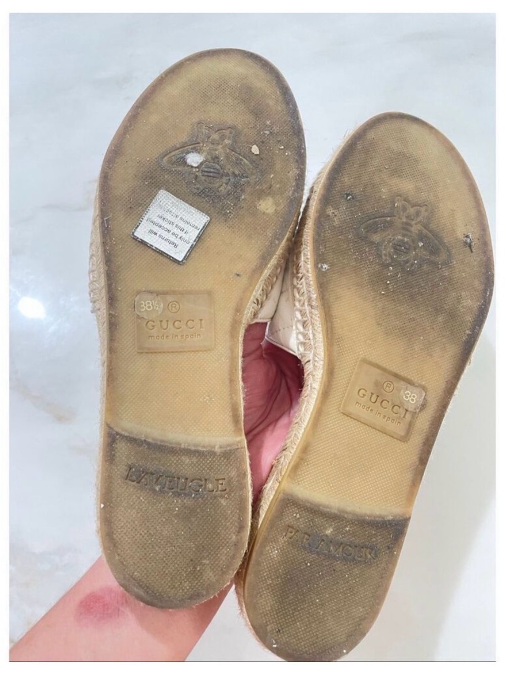 Gucci White GG Marmont Espadrille Slide Sandals Quilted Leather Size 38 - Picture 8 of 11